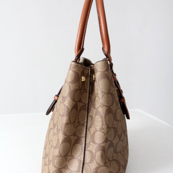 Coach Signature Coated Canvas Satchel Bag with Leather Handles - Picture 3 of 16